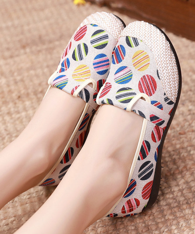 Unique Print Flat Shoes for Beige Linen Fabric