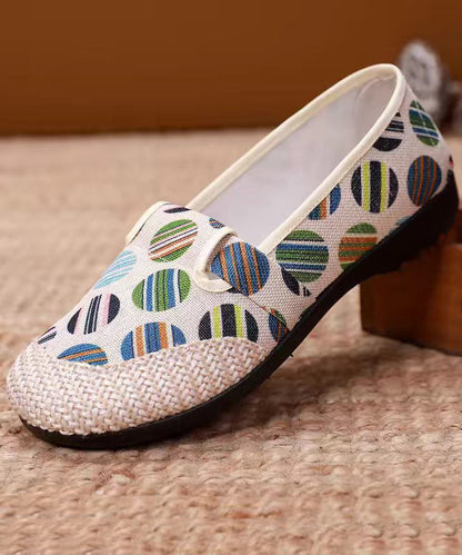 Unique Print Flat Shoes for Beige Linen Fabric