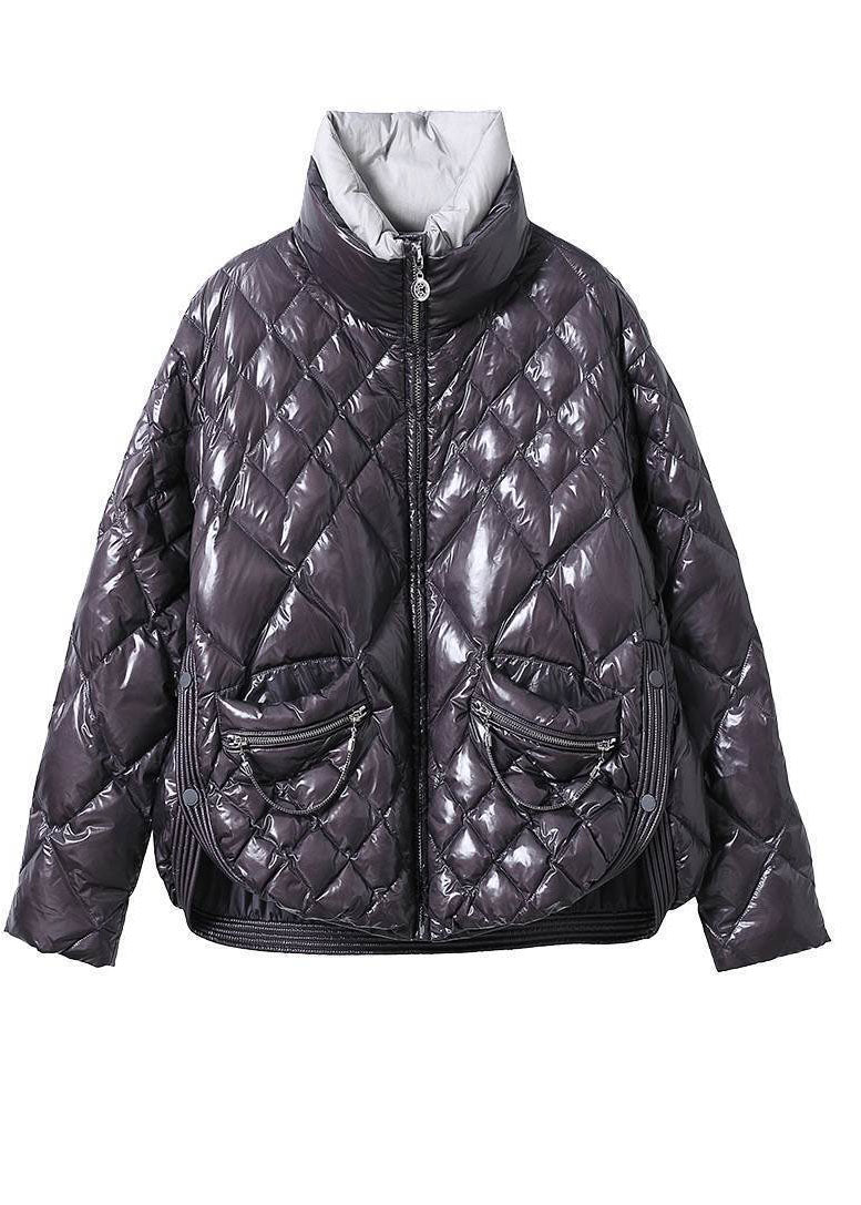 Unique Purple Zip Up Side Open Fine Cotton Filled Witner Coats
