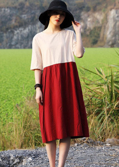 Unique Red O-neck Patchwork Dress Half Sleeve