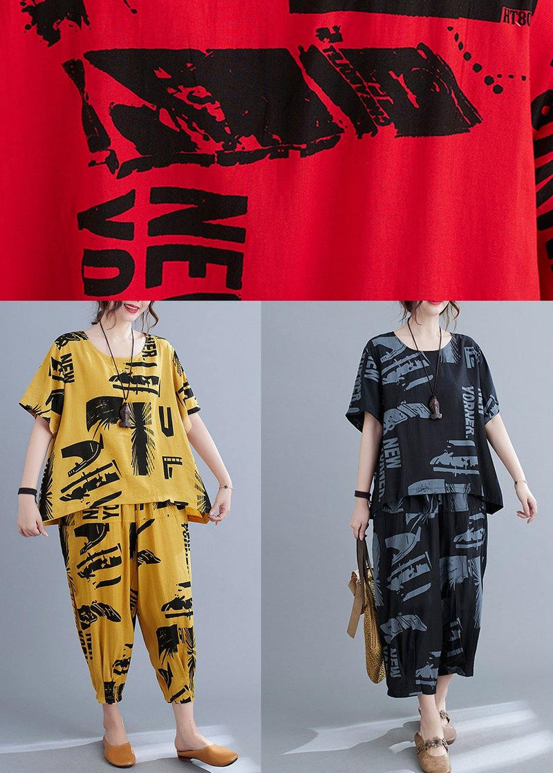 Unique Red Print O-neck Two Pieces Set Summer