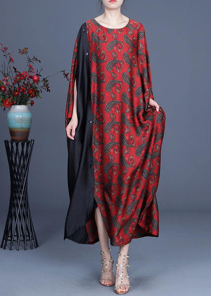 Unique Red Print Patchwork Long Dresses Summer Spring