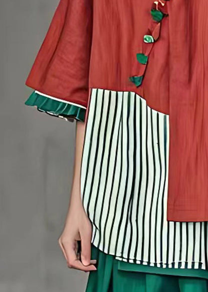 Unique Red Striped Patchwork Tops Summer