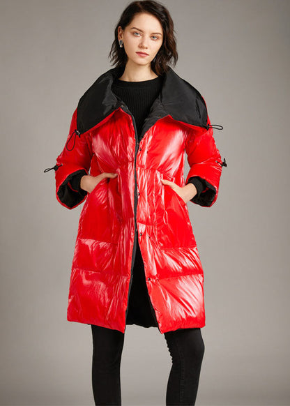 Unique Red Zippered Nail Bead Winter Duck Down Coat