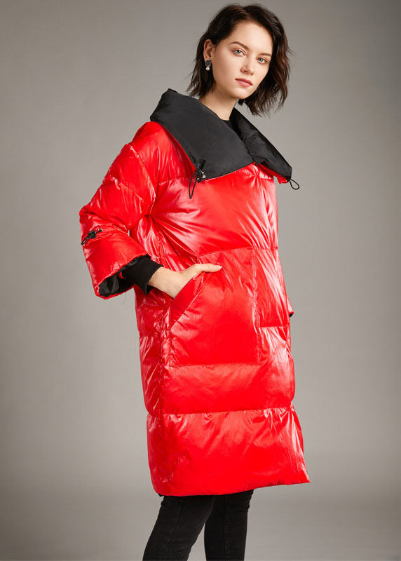 Unique Red Zippered Nail Bead Winter Duck Down Coat