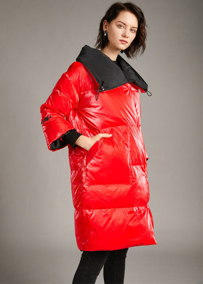 Unique Red Zippered Nail Bead Winter Duck Down Coat