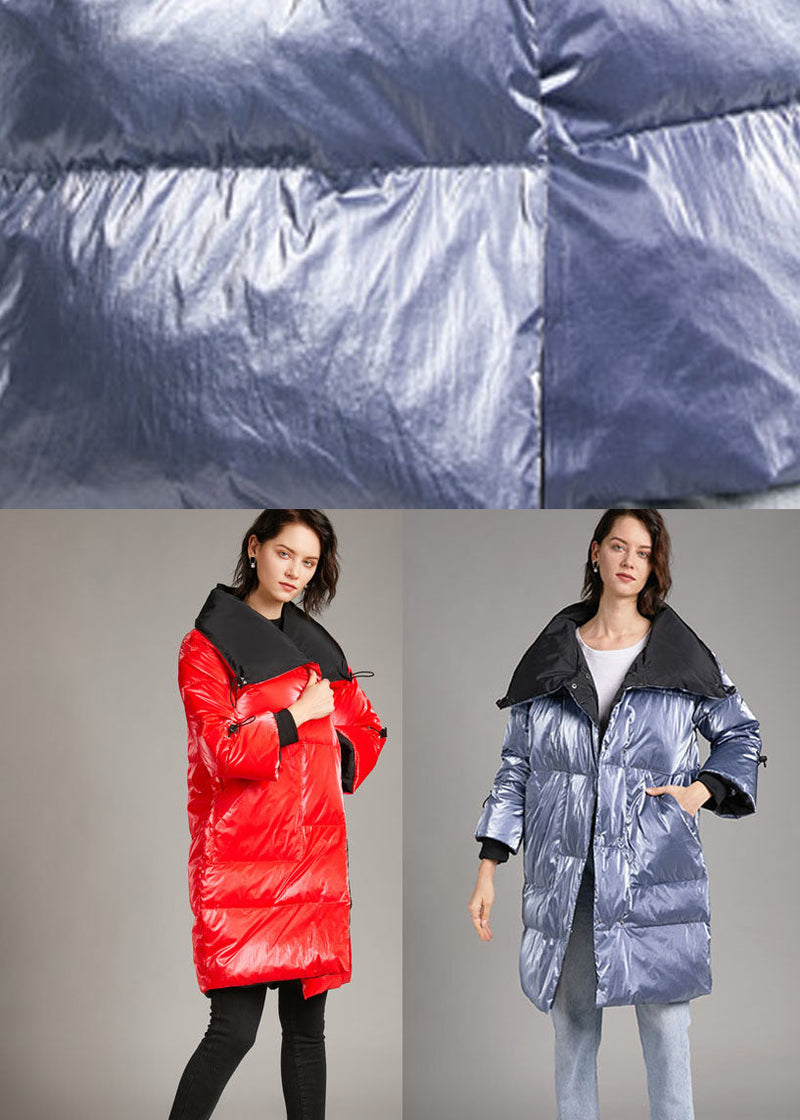 Unique Red Zippered Nail Bead Winter Duck Down Coat