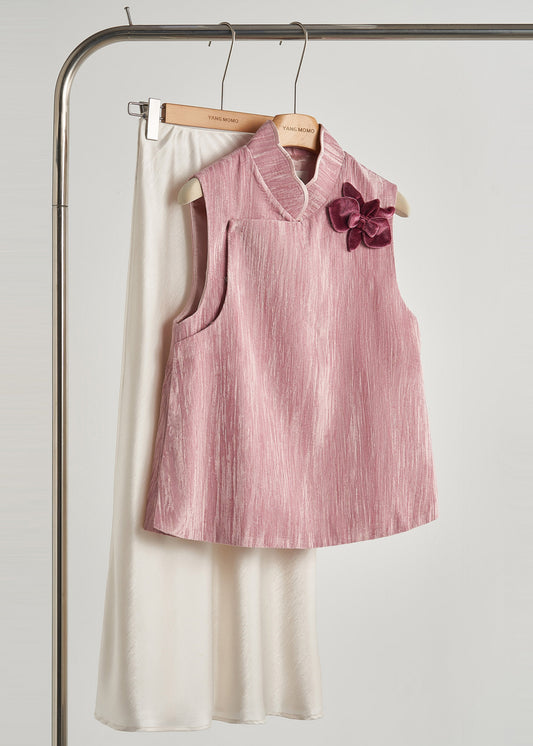 Unique Rose Decorated Silk Velour Vests Spring