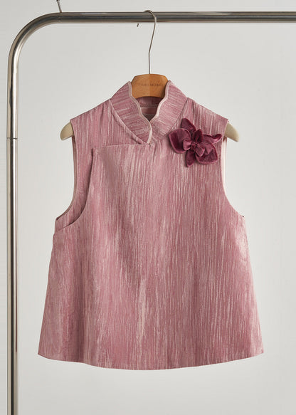 Unique Rose Decorated Silk Velour Vests Spring