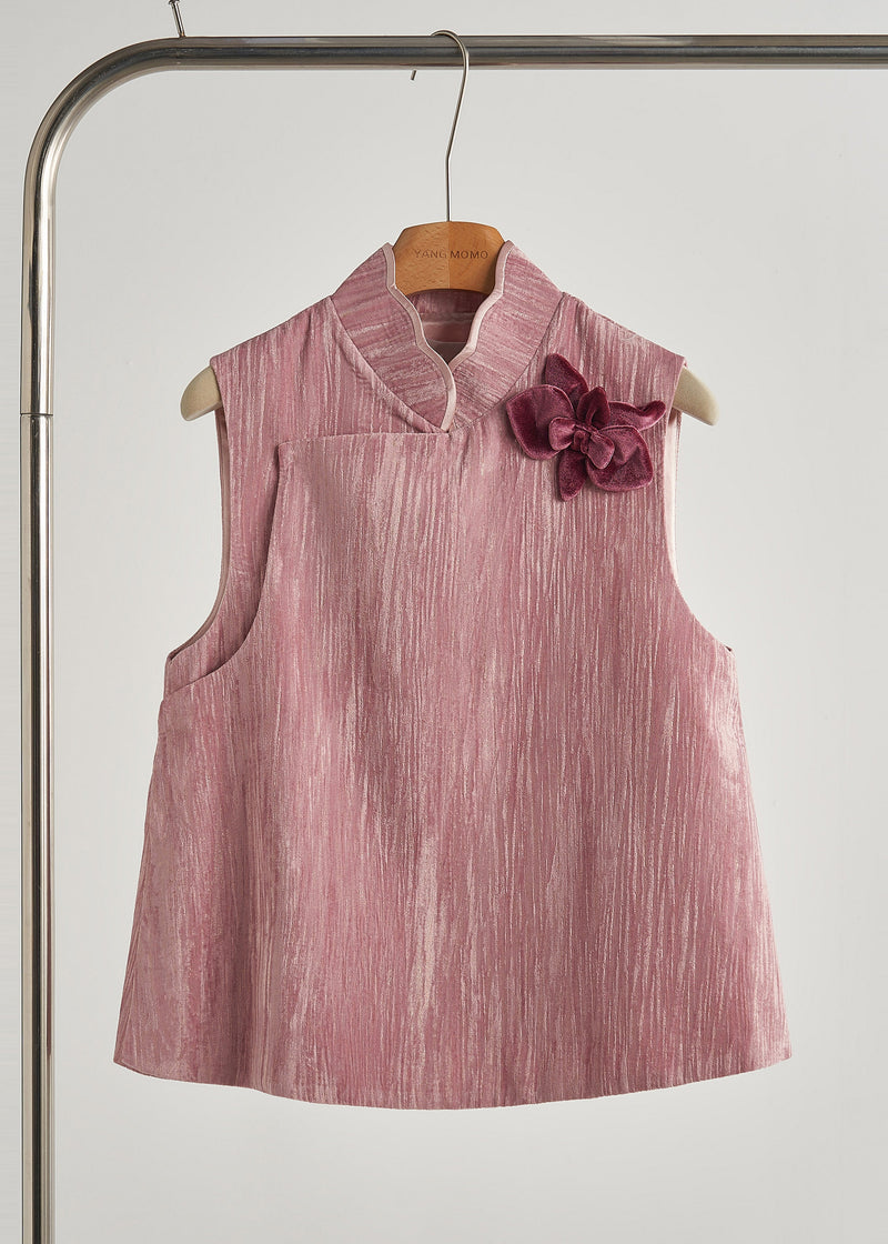 Unique Rose Decorated Silk Velour Vests Spring