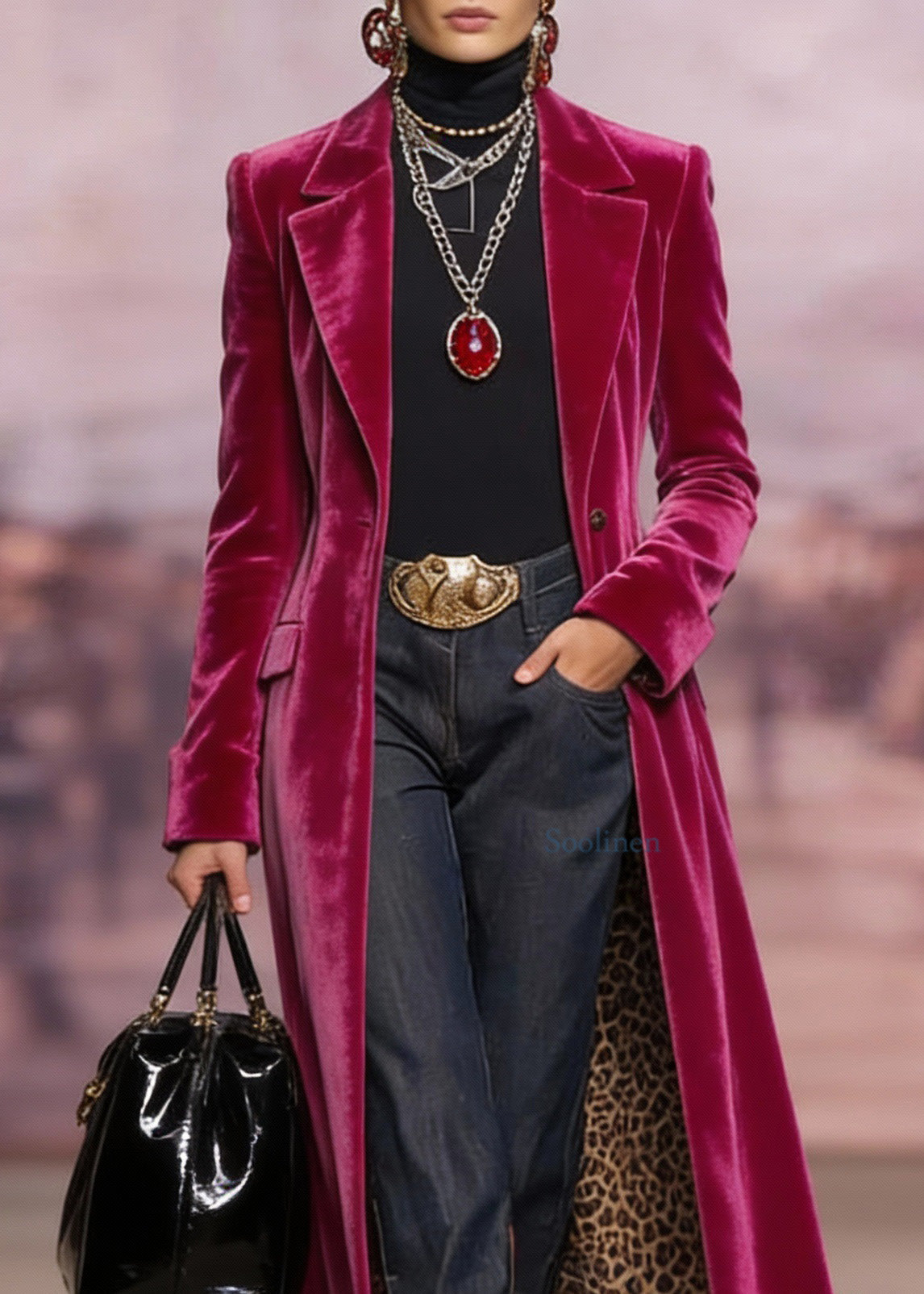 Unique Rose Peter Pan Collar Pockets Velvet Suit Coat Spring