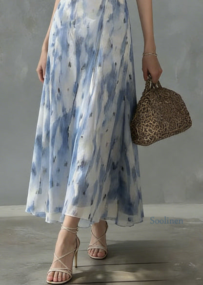 Unique Ruffled Print Slim Fit Chiffon Dress Sleeveless