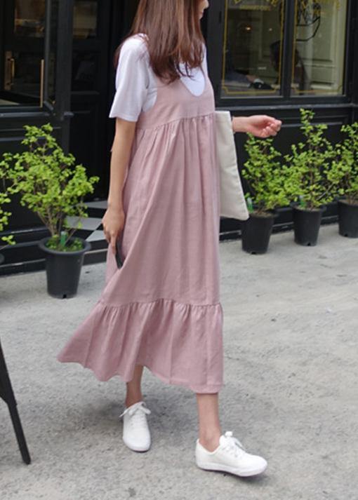 Unique Ruffles Bow Cotton Summer Dresses Work Outfits Pink Dresses