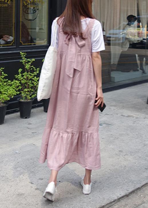 Unique Ruffles Bow Cotton Summer Dresses Work Outfits Pink Dresses
