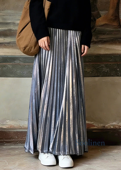 Unique Silver Elastic Waist Maxi Pleated Skirts Spring