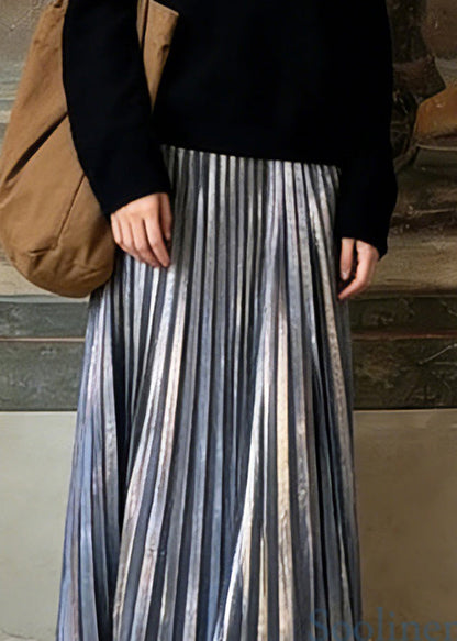 Unique Silver Elastic Waist Maxi Pleated Skirts Spring