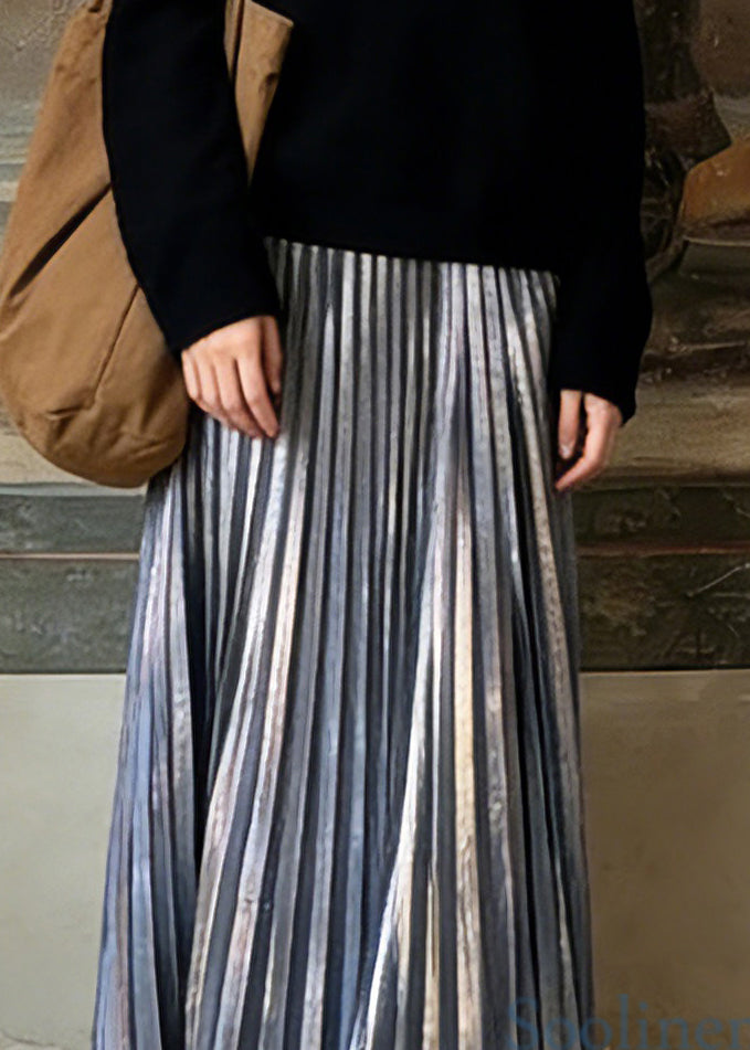 Unique Silver Elastic Waist Maxi Pleated Skirts Spring