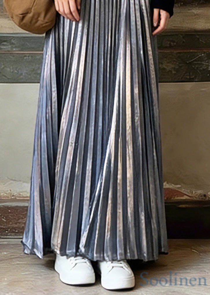 Unique Silver Elastic Waist Maxi Pleated Skirts Spring
