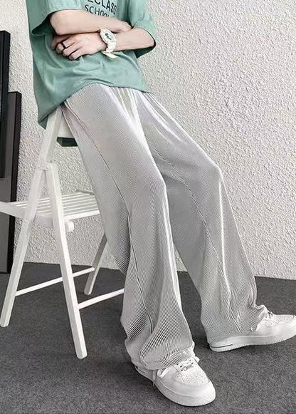 Unique Silvery Oversized Striped Draping Pants Spring