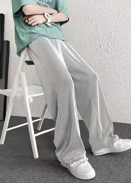Unique Silvery Oversized Striped Draping Pants Spring