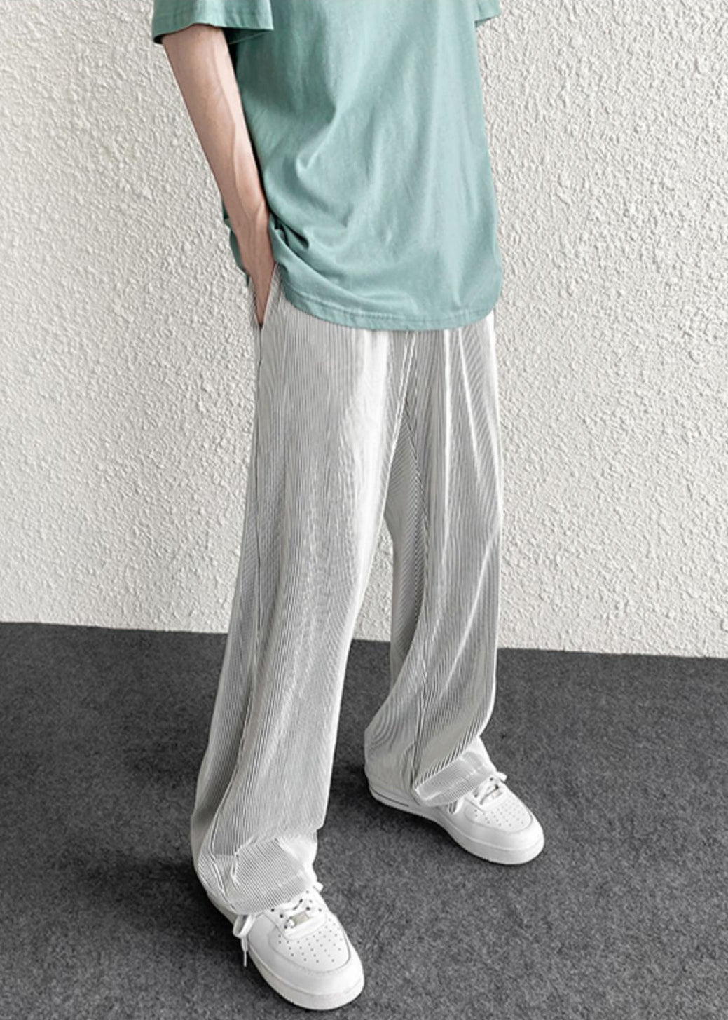 Unique Silvery Oversized Striped Draping Pants Spring