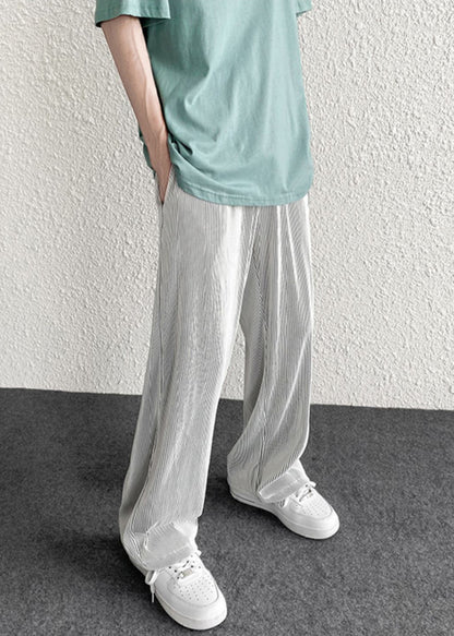 Unique Silvery Oversized Striped Draping Pants Spring