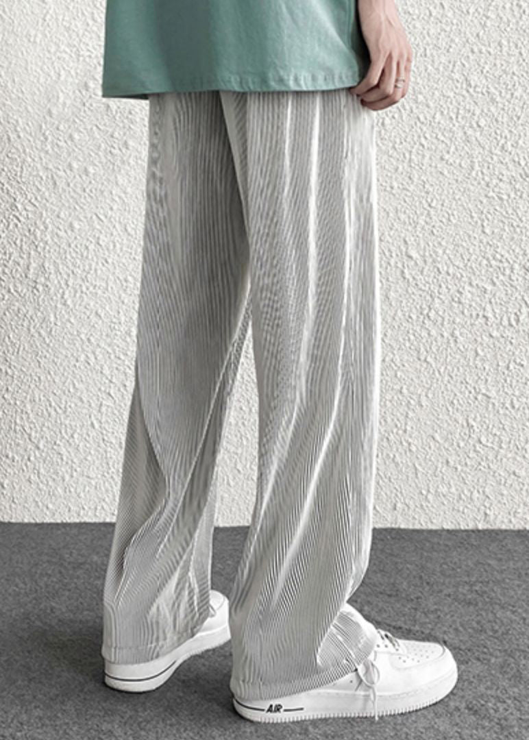 Unique Silvery Oversized Striped Draping Pants Spring