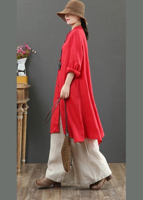 Unique Stand Collar Asymmetric Spring Clothes Pattern Red Blouse