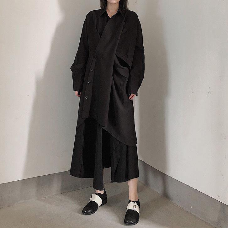 Unique Stand Collar Hollow Out Spring Quilting Clothes Pattern Black Maxi Dresses