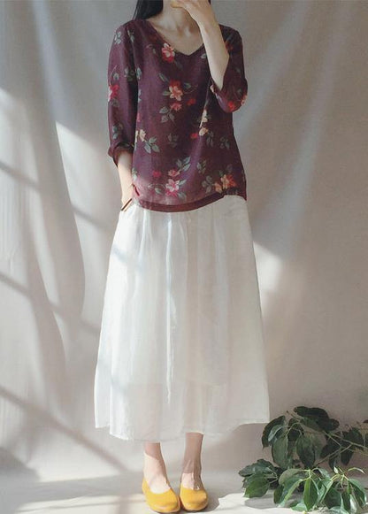 Unique V Neck Half Sleeve Clothes For Women Chocolate Print Shirts