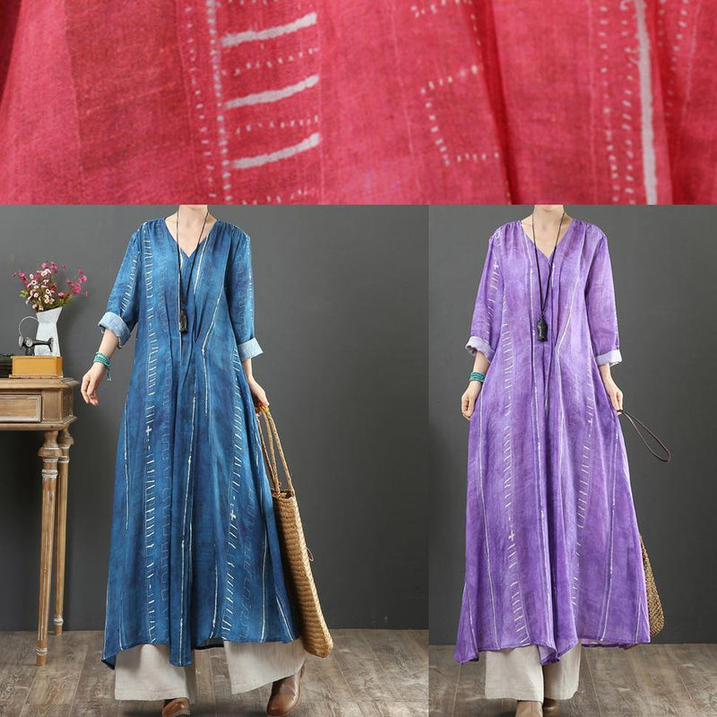 Unique V Neck Large Hem Spring Tunics Pattern Purple a Line Dress