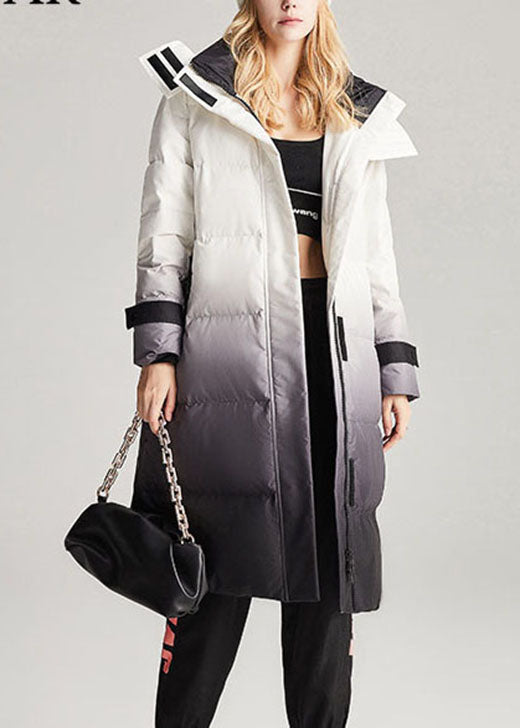 Unique White Black Gradient Color Lengthen Thick Winter Duck Down Jacket