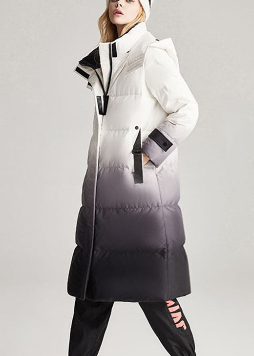 Unique White Black Gradient Color Lengthen Thick Winter Duck Down Jacket
