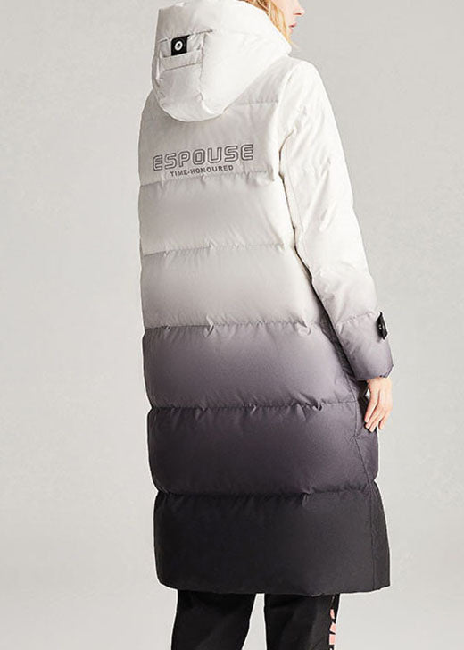 Unique White Black Gradient Color Lengthen Thick Winter Duck Down Jacket