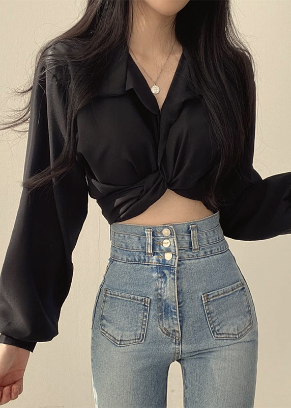 Unique White Peter Pan Collar Solid Shirts Lantern Sleeve