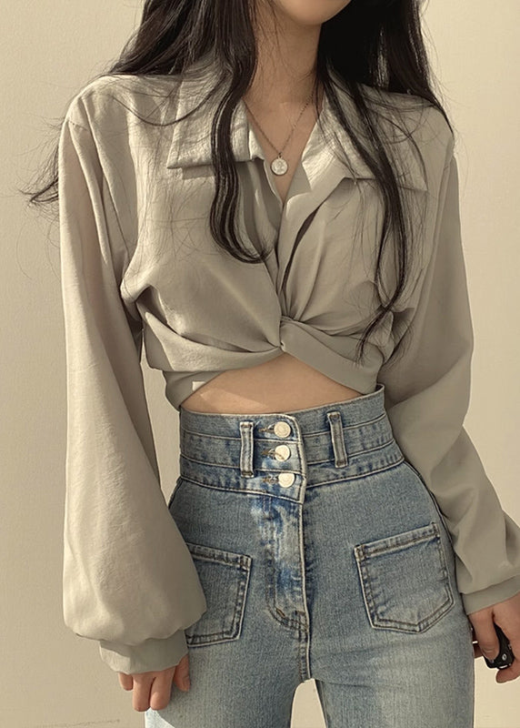 Unique White Peter Pan Collar Solid Shirts Lantern Sleeve