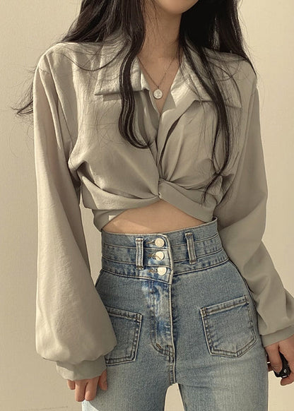 Unique White Peter Pan Collar Solid Shirts Lantern Sleeve