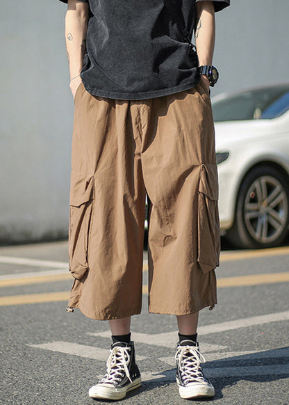 Unique White Pockets Patchwork Elastic Waist Wide Leg Pants