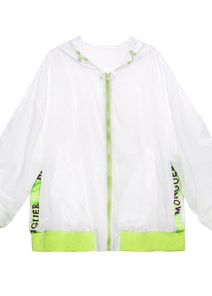 Unique White Pockets Zippered Spring Hooded Jacket