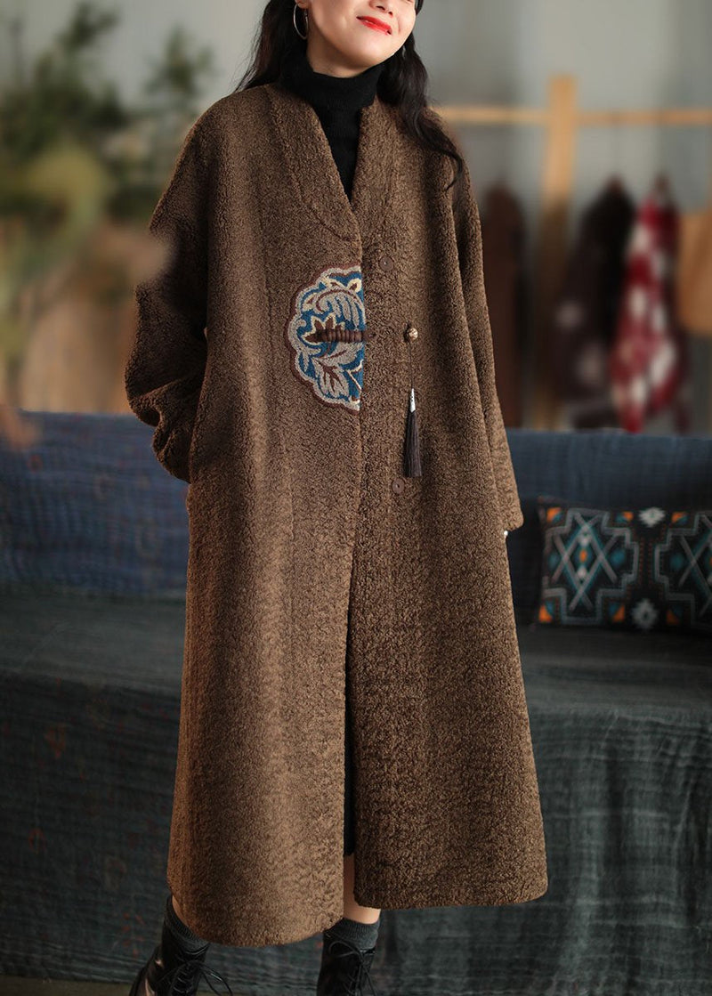 Red Embroideried Patchwork Winter Thick Coats Wool Jackets