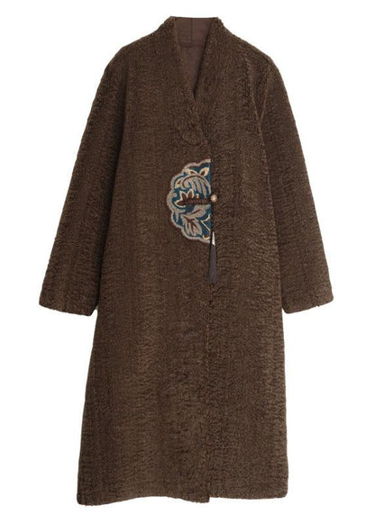Red Embroideried Patchwork Winter Thick Coats Wool Jackets