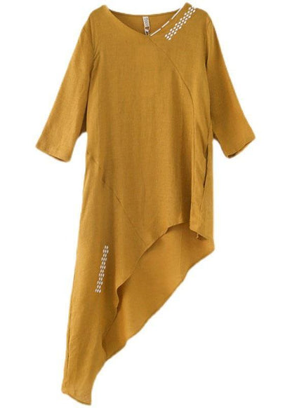 Unique Yellow Asymmetrical Design O-neck Shirts Fall