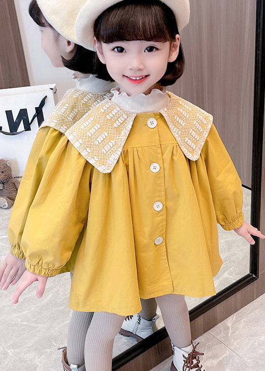 Unique Yellow Button Wrinkled Patchwork Cotton Baby Trench Fall