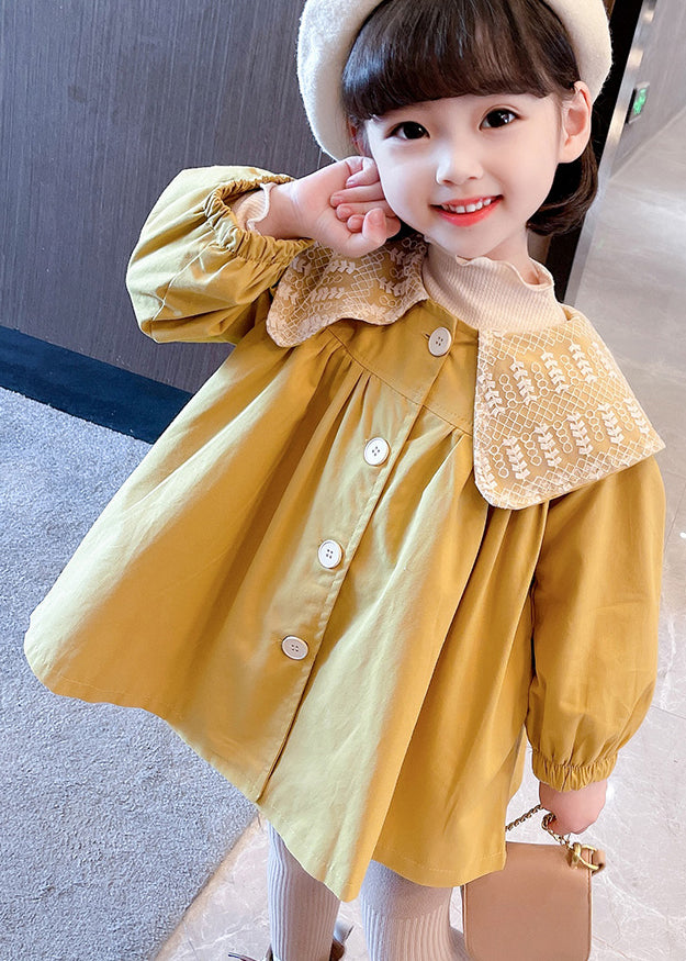Unique Yellow Button Wrinkled Patchwork Cotton Baby Trench Fall