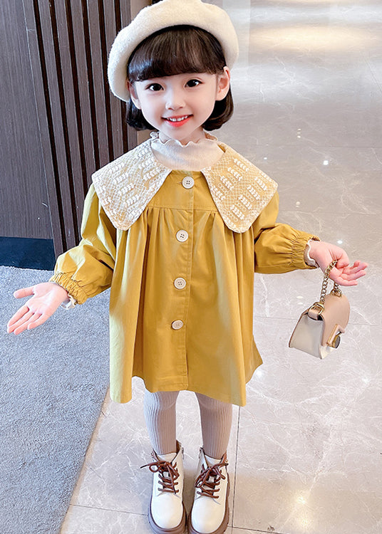 Unique Yellow Button Wrinkled Patchwork Cotton Baby Trench Fall