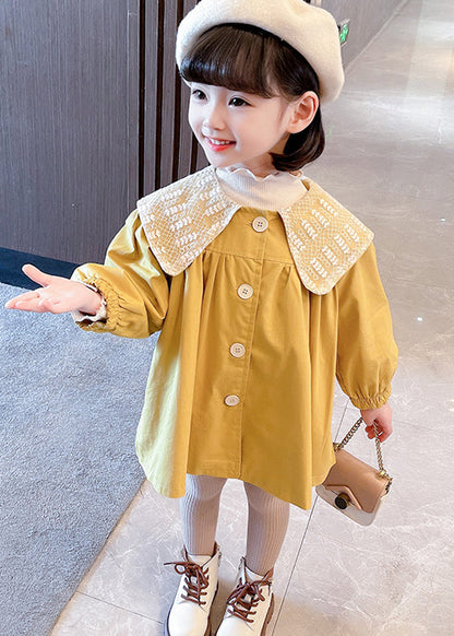 Unique Yellow Button Wrinkled Patchwork Cotton Baby Trench Fall