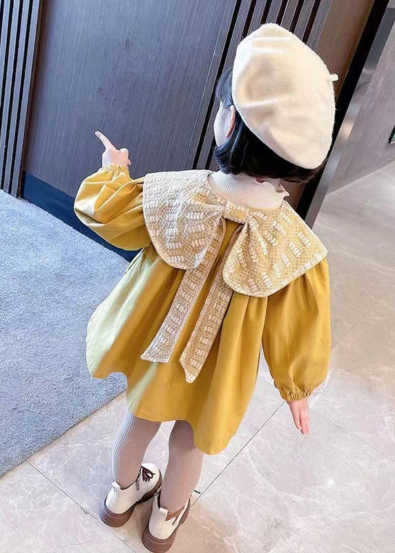 Unique Yellow Button Wrinkled Patchwork Cotton Baby Trench Fall