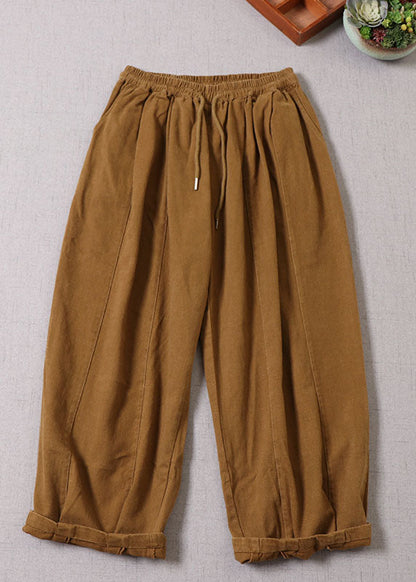 Unique Yellow Cinched Patchwork Cotton Pants Spring