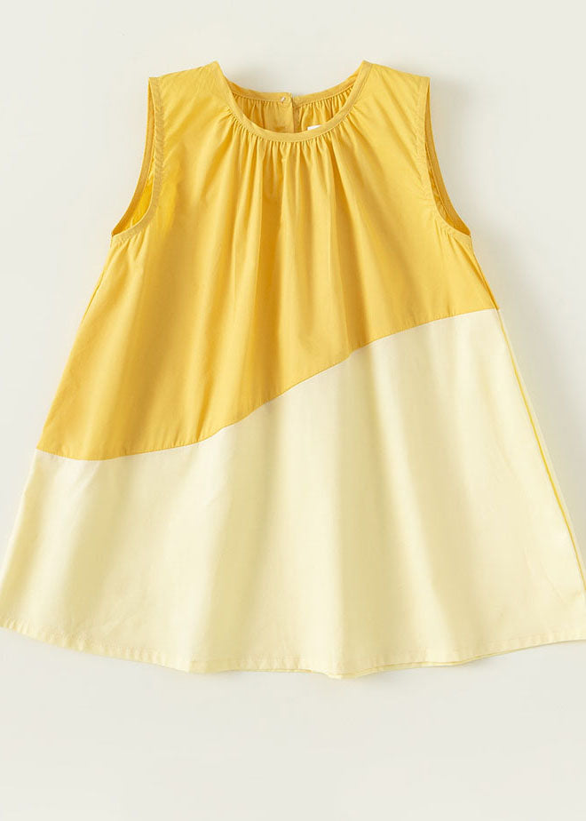 Unique Yellow O Neck Patchwork Cotton Baby Dresses Sleeveless