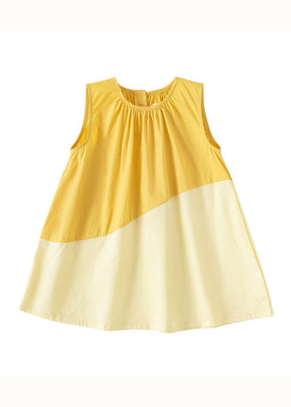 Unique Yellow O Neck Patchwork Cotton Baby Dresses Sleeveless